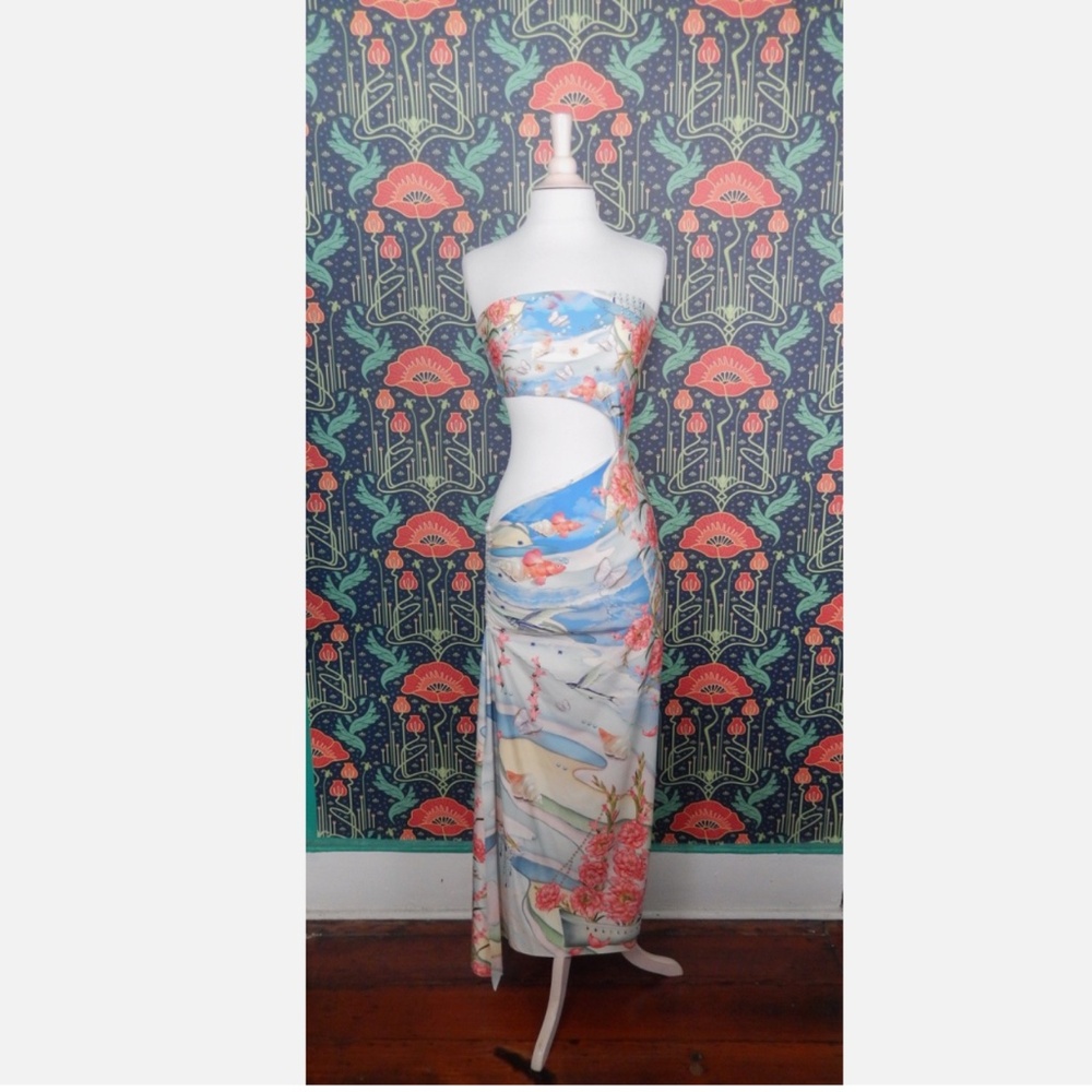Agua Bendita Gwen Nacar Midriff Cut Out Bandeau Resort Long Swimwear Dress Nwt - Picture 4 of 10